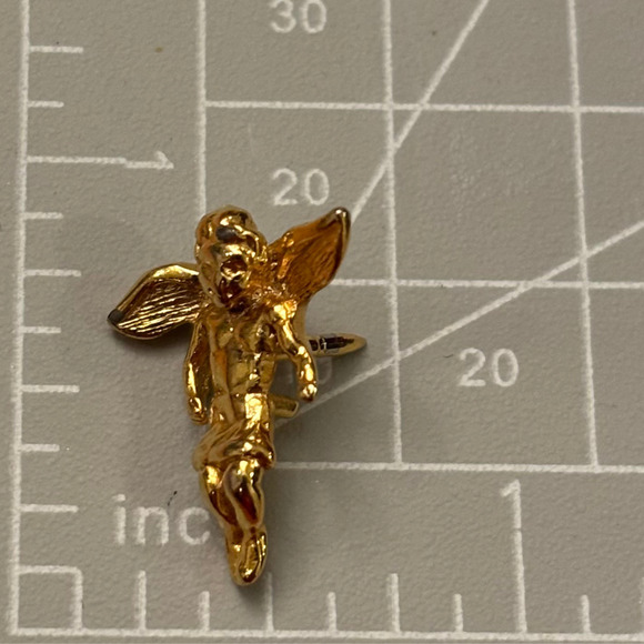 Guardian Angel Cherub Lapel Pin Gold Tone VTG Collectible Holidaycore Angelcore - Picture 9 of 10